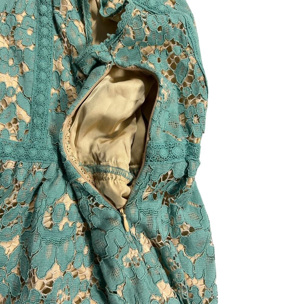 Chelsea & Violet Teal Lace Dress Nude Lined Sleeveless Square Neck Fit Flare XS - Picture 7 of 16